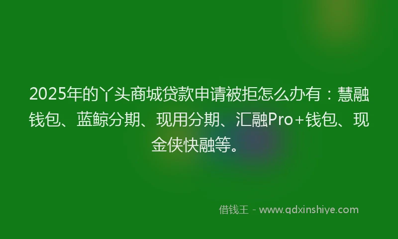 2025年的丫头商城贷款申请被拒怎么办有：慧融钱包、蓝鲸分期、现用分期、汇融Pro+钱包、现金侠快融等。