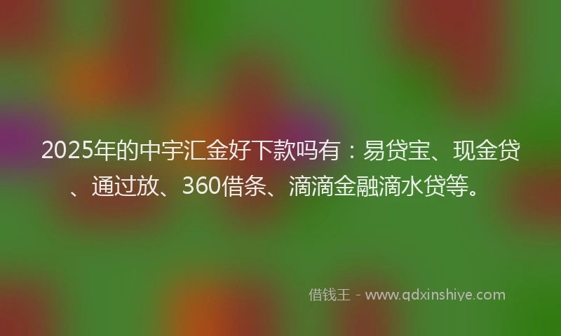 2025年的中宇汇金好下款吗有：易贷宝、现金贷、通过放、360借条、滴滴金融滴水贷等。