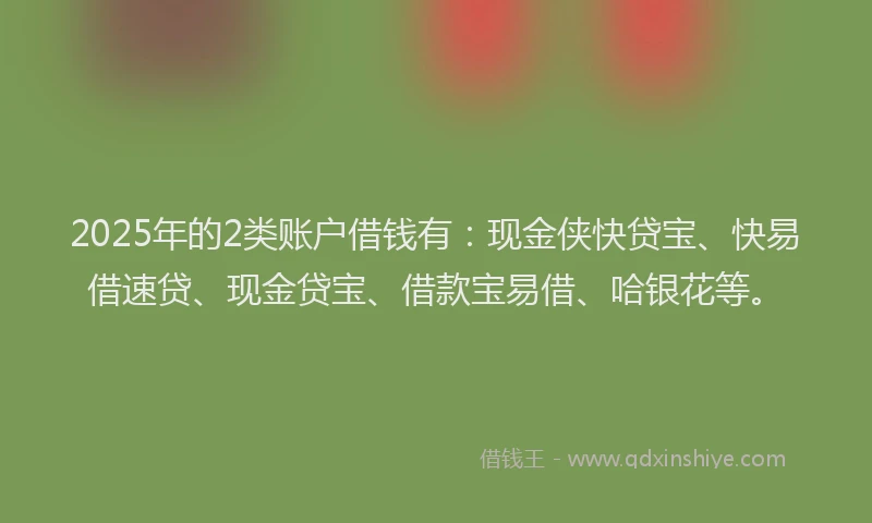2025年的2类账户借钱有：现金侠快贷宝、快易借速贷、现金贷宝、借款宝易借、哈银花等。