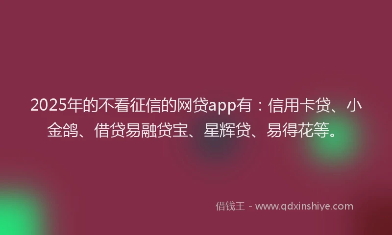 2025年的不看征信的网贷app有：信用卡贷、小金鸽、借贷易融贷宝、星辉贷、易得花等。
