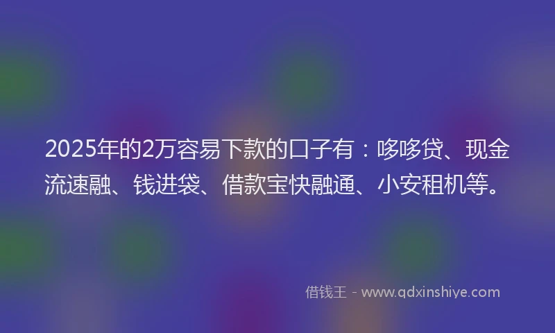 2025年的2万容易下款的口子有：哆哆贷、现金流速融、钱进袋、借款宝快融通、小安租机等。