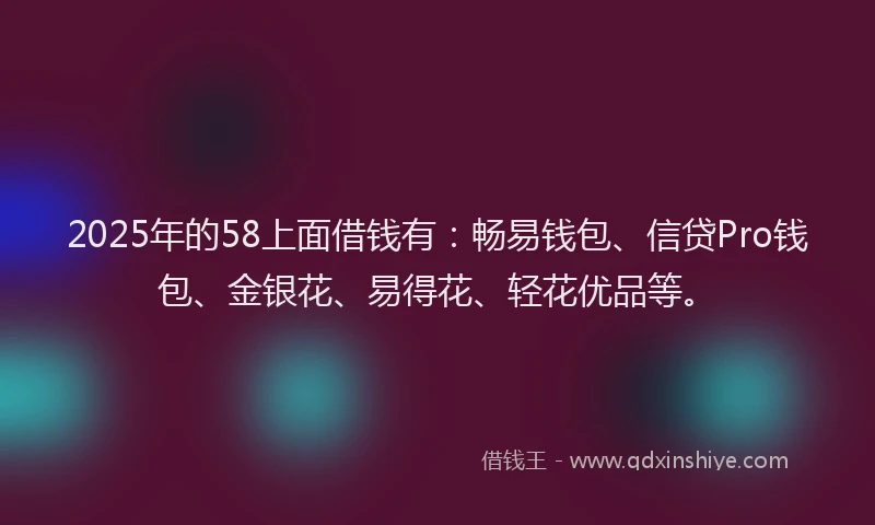 2025年的58上面借钱有：畅易钱包、信贷Pro钱包、金银花、易得花、轻花优品等。