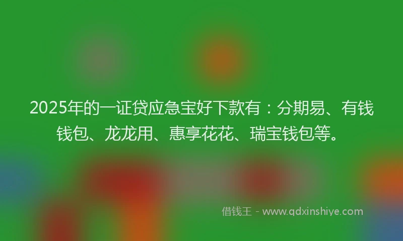 2025年的一证贷应急宝好下款有：分期易、有钱钱包、龙龙用、惠享花花、瑞宝钱包等。