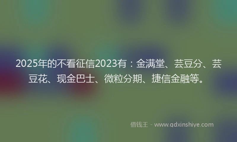 2025年的不看征信2023有：金满堂、芸豆分、芸豆花、现金巴士、微粒分期、捷信金融等。