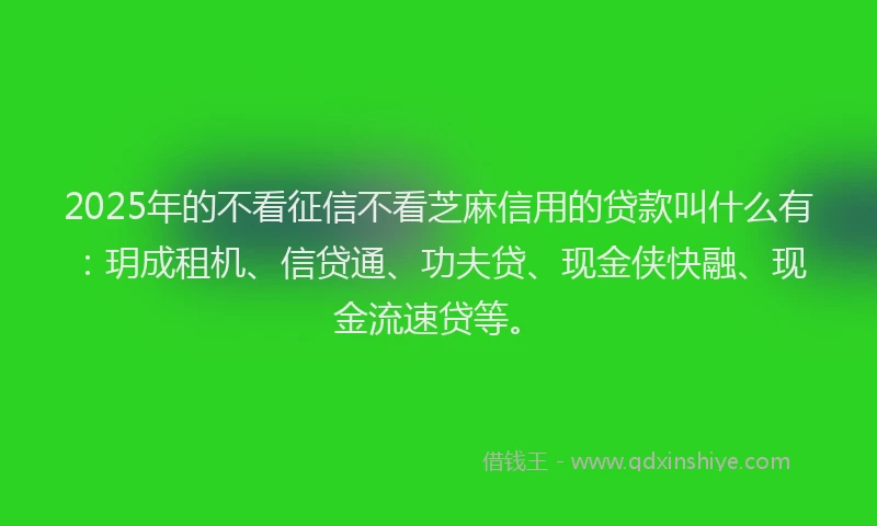 2025年的不看征信不看芝麻信用的贷款叫什么有：玥成租机、信贷通、功夫贷、现金侠快融、现金流速贷等。