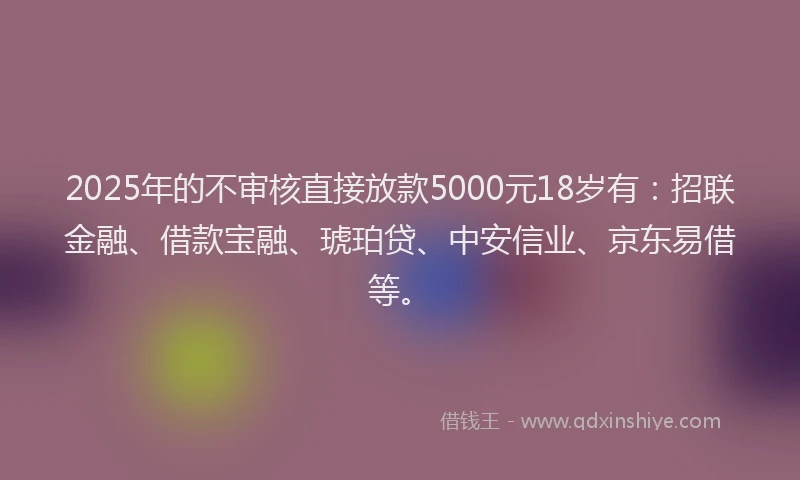 2025年的不审核直接放款5000元18岁有：招联金融、借款宝融、琥珀贷、中安信业、京东易借等。