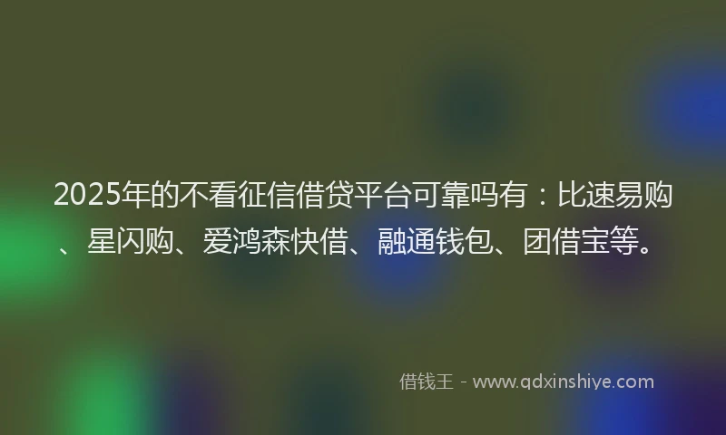 2025年的不看征信借贷平台可靠吗有：比速易购、星闪购、爱鸿森快借、融通钱包、团借宝等。