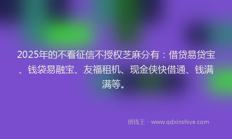 2025年的不看征信不授权芝麻分有：借贷易贷宝、钱袋易融宝、友福租机、现金侠快借通、钱满满等。