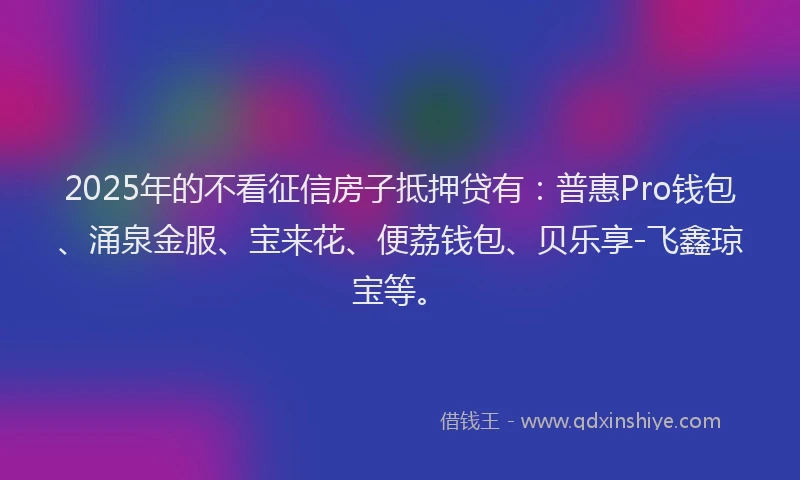2025年的不看征信房子抵押贷有：普惠Pro钱包、涌泉金服、宝来花、便荔钱包、贝乐享-飞鑫琼宝等。