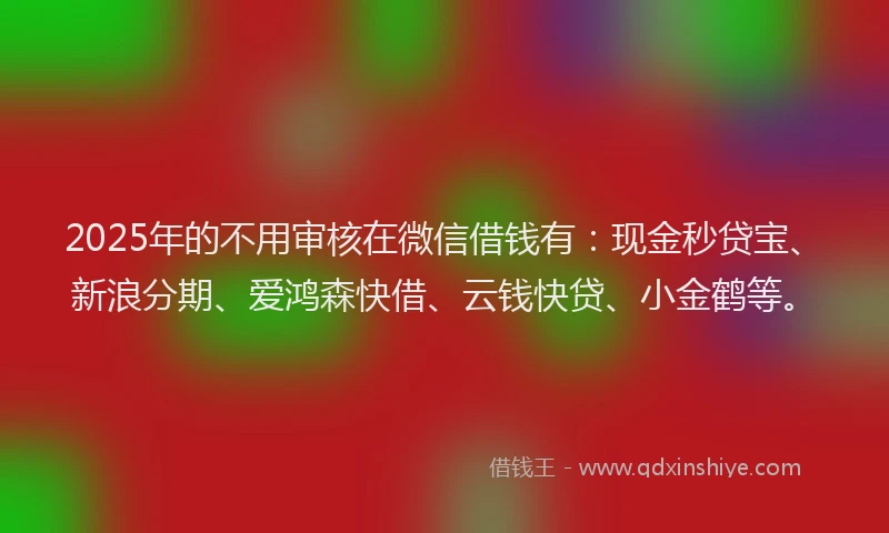 2025年的不用审核在微信借钱有：现金秒贷宝、新浪分期、爱鸿森快借、云钱快贷、小金鹤等。