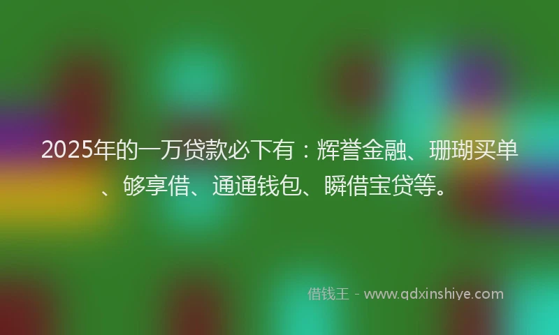 2025年的一万贷款必下有：辉誉金融、珊瑚买单、够享借、通通钱包、瞬借宝贷等。