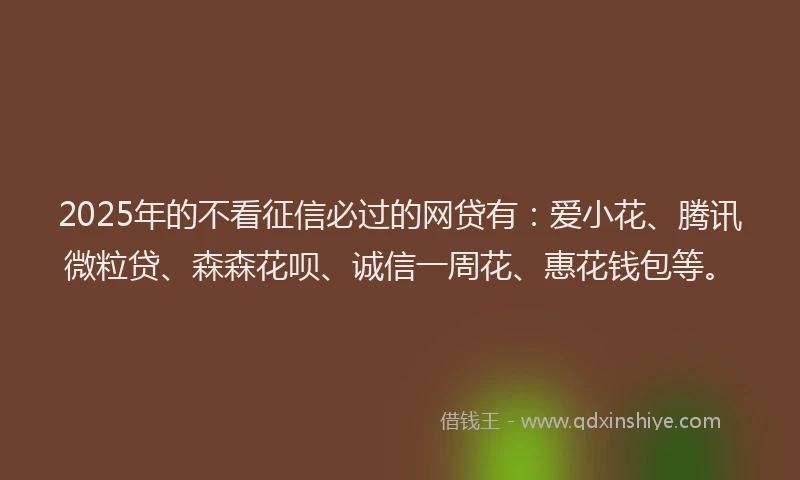2025年的不看征信必过的网贷有：爱小花、腾讯微粒贷、森森花呗、诚信一周花、惠花钱包等。