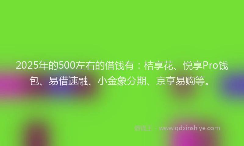 2025年的500左右的借钱有：桔享花、悦享Pro钱包、易借速融、小金象分期、京享易购等。