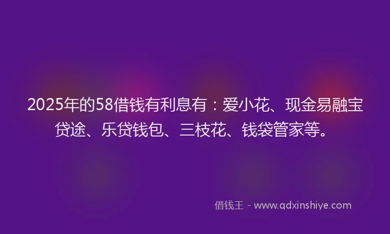 2025年的58借钱有利息有：爱小花、现金易融宝贷途、乐贷钱包、三枝花、钱袋管家等。