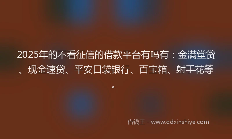 2025年的不看征信的借款平台有吗有：金满堂贷、现金速贷、平安口袋银行、百宝箱、射手花等。