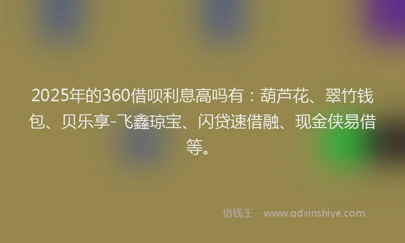 2025年的360借呗利息高吗有：葫芦花、翠竹钱包、贝乐享-飞鑫琼宝、闪贷速借融、现金侠易借等。