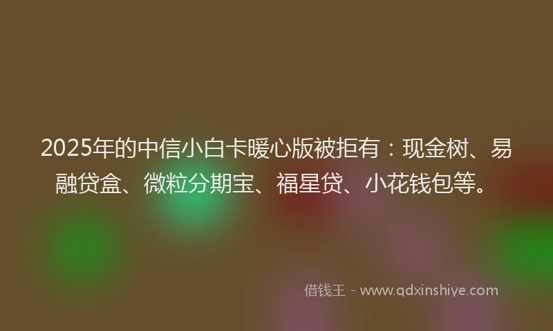 2025年的中信小白卡暖心版被拒有：现金树、易融贷盒、微粒分期宝、福星贷、小花钱包等。