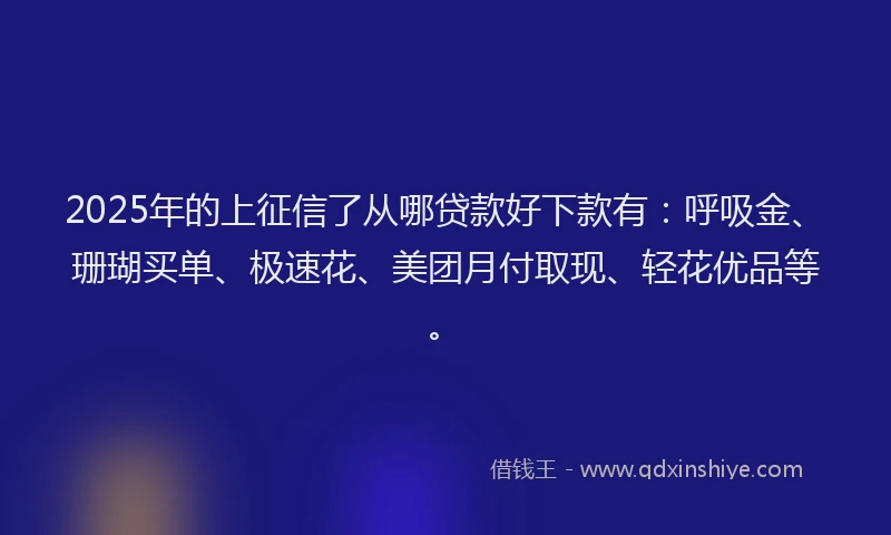 2025年的上征信了从哪贷款好下款有：呼吸金、珊瑚买单、极速花、美团月付取现、轻花优品等。