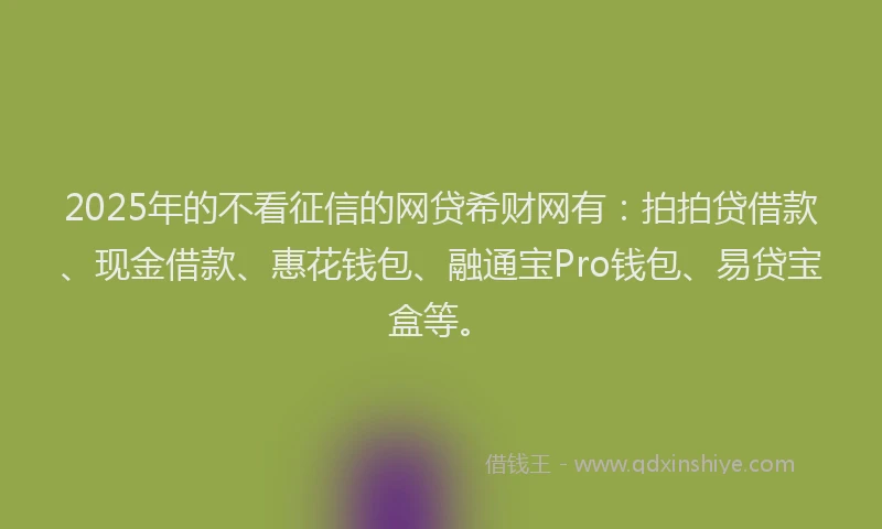 2025年的不看征信的网贷希财网有：拍拍贷借款、现金借款、惠花钱包、融通宝Pro钱包、易贷宝盒等。