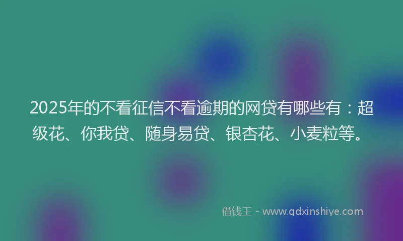 2025年的不看征信不看逾期的网贷有哪些有：超级花、你我贷、随身易贷、银杏花、小麦粒等。