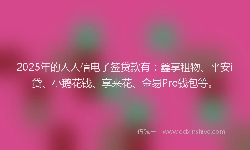 2025年的人人信电子签贷款有：鑫享租物、平安i贷、小鹅花钱、享来花、金易Pro钱包等。