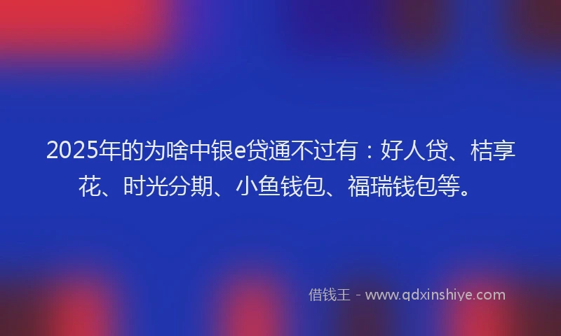 2025年的为啥中银e贷通不过有：好人贷、桔享花、时光分期、小鱼钱包、福瑞钱包等。