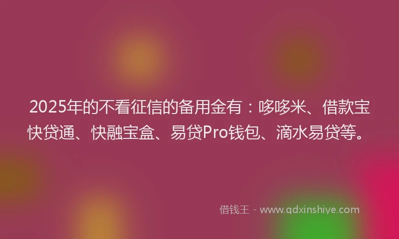 2025年的不看征信的备用金有：哆哆米、借款宝快贷通、快融宝盒、易贷Pro钱包、滴水易贷等。