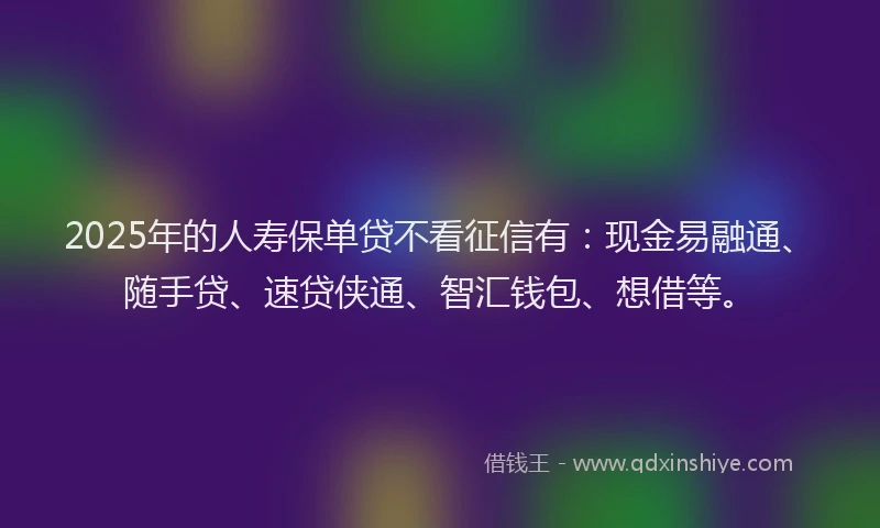 2025年的人寿保单贷不看征信有：现金易融通、随手贷、速贷侠通、智汇钱包、想借等。