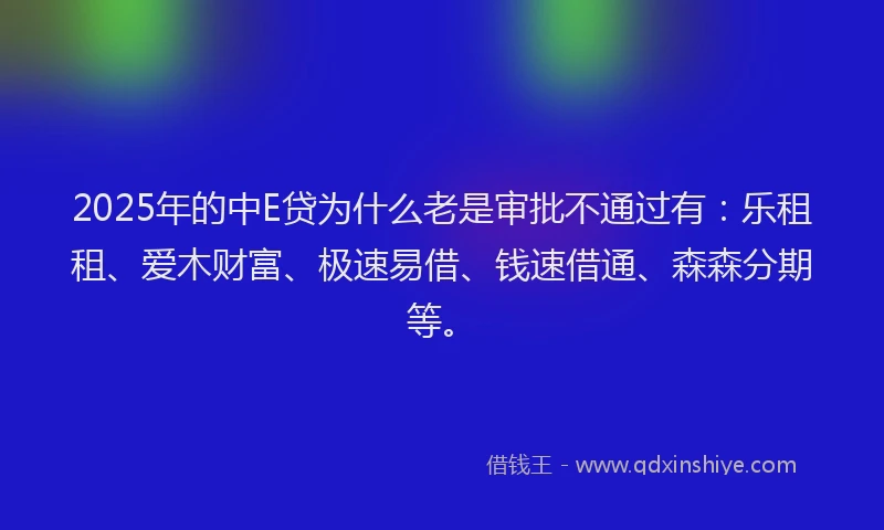 2025年的中E贷为什么老是审批不通过有：乐租租、爱木财富、极速易借、钱速借通、森森分期等。