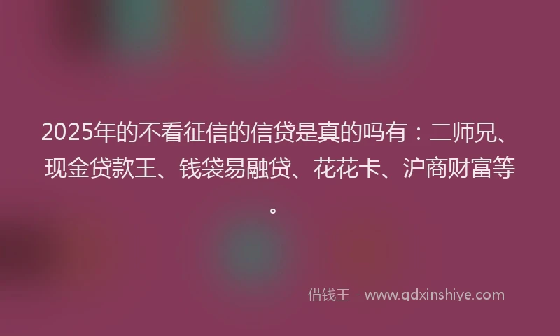 2025年的不看征信的信贷是真的吗有：二师兄、现金贷款王、钱袋易融贷、花花卡、沪商财富等。