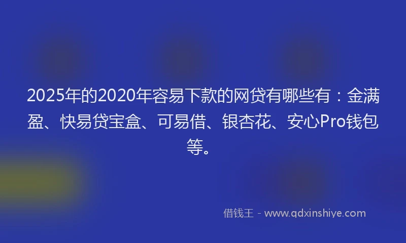2025年的2020年容易下款的网贷有哪些有：金满盈、快易贷宝盒、可易借、银杏花、安心Pro钱包等。