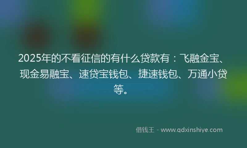 2025年的不看征信的有什么贷款有：飞融金宝、现金易融宝、速贷宝钱包、捷速钱包、万通小贷等。