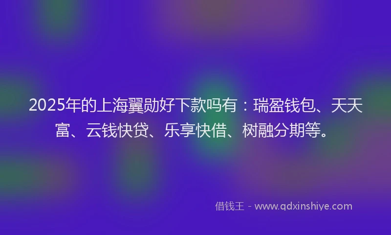 2025年的上海翼勋好下款吗有：瑞盈钱包、天天富、云钱快贷、乐享快借、树融分期等。