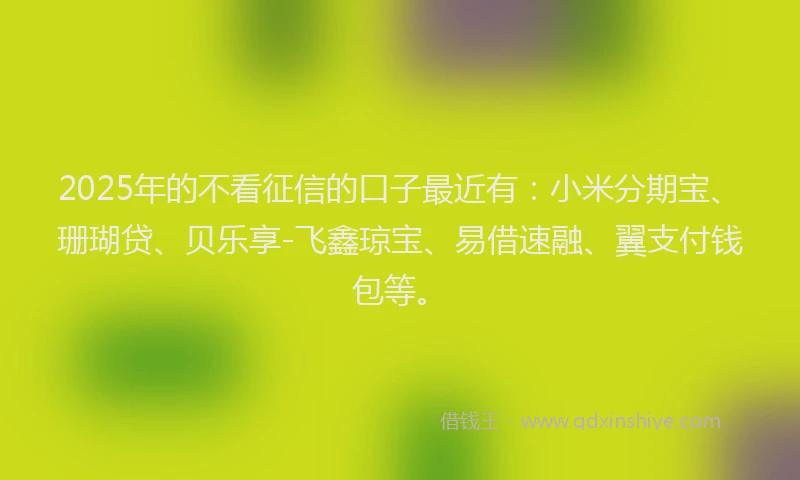 2025年的不看征信的口子最近有：小米分期宝、珊瑚贷、贝乐享-飞鑫琼宝、易借速融、翼支付钱包等。