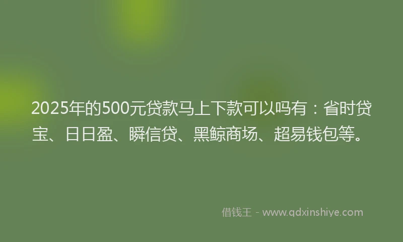 2025年的500元贷款马上下款可以吗有：省时贷宝、日日盈、瞬信贷、黑鲸商场、超易钱包等。