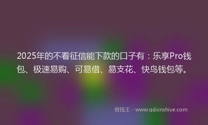 2025年的不看征信能下款的口子有：乐享Pro钱包、极速易购、可易借、易支花、快鸟钱包等。