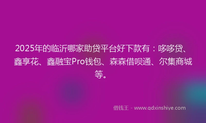 2025年的临沂哪家助贷平台好下款有：哆哆贷、鑫享花、鑫融宝Pro钱包、森森借呗通、尔集商城等。