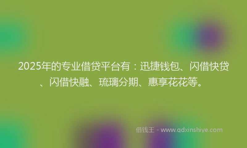 2025年的专业借贷平台有：迅捷钱包、闪借快贷、闪借快融、琉璃分期、惠享花花等。