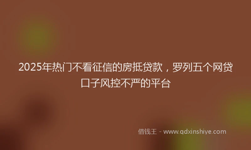 2025年热门不看征信的房抵贷款，罗列五个网贷口子风控不严的平台