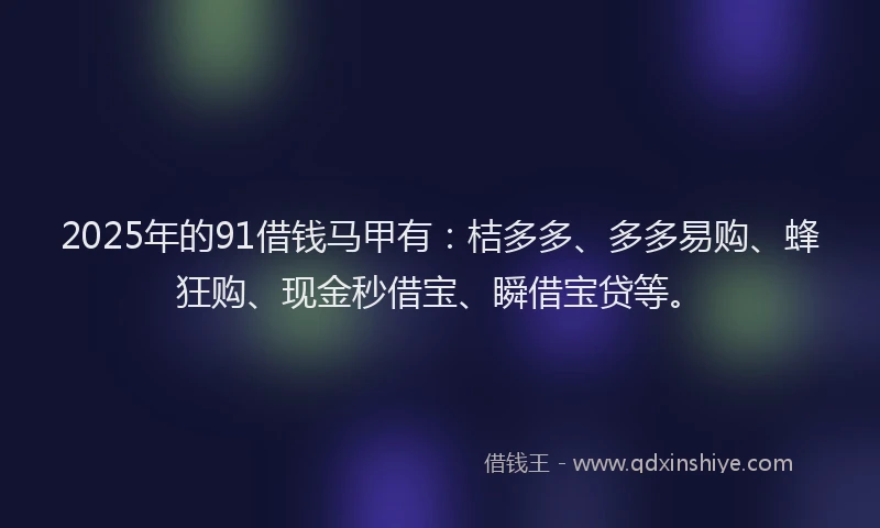 2025年的91借钱马甲有：桔多多、多多易购、蜂狂购、现金秒借宝、瞬借宝贷等。
