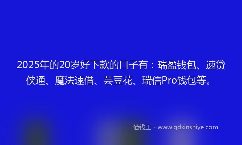 2025年的20岁好下款的口子有：瑞盈钱包、速贷侠通、魔法速借、芸豆花、瑞信Pro钱包等。