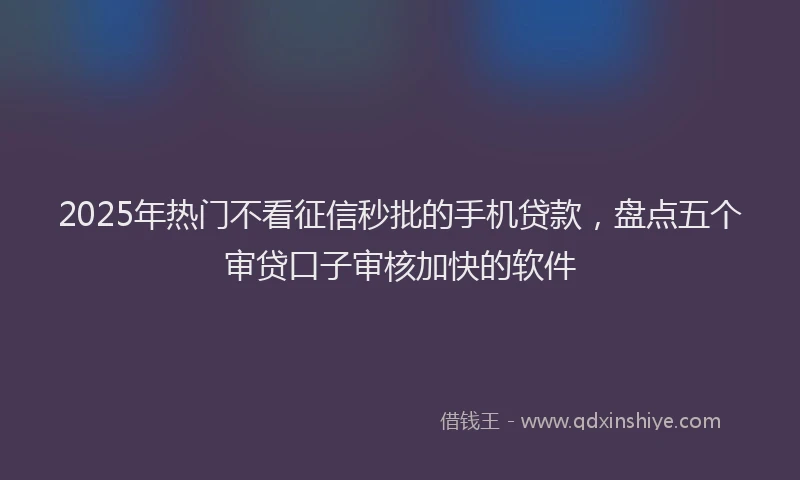 2025年热门不看征信秒批的手机贷款，盘点五个审贷口子审核加快的软件