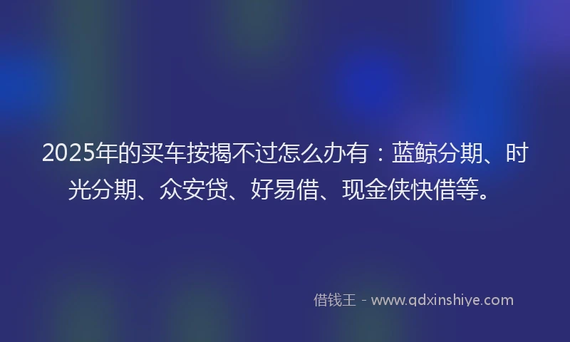 2025年的买车按揭不过怎么办有：蓝鲸分期、时光分期、众安贷、好易借、现金侠快借等。
