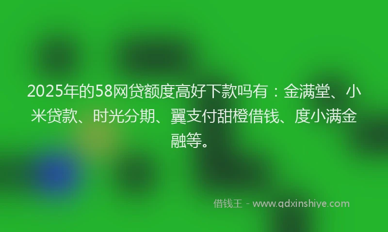 2025年的58网贷额度高好下款吗有：金满堂、小米贷款、时光分期、翼支付甜橙借钱、度小满金融等。