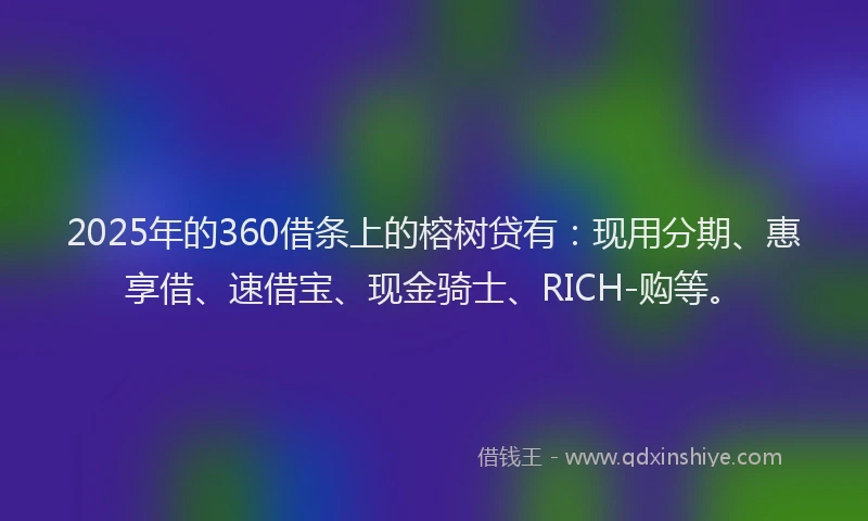 2025年的360借条上的榕树贷有：现用分期、惠享借、速借宝、现金骑士、RICH-购等。