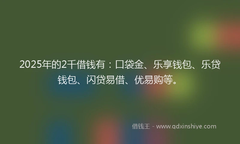 2025年的2千借钱有：口袋金、乐享钱包、乐贷钱包、闪贷易借、优易购等。