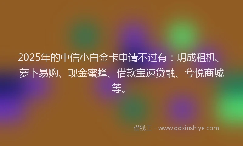 2025年的中信小白金卡申请不过有：玥成租机、萝卜易购、现金蜜蜂、借款宝速贷融、兮悦商城等。