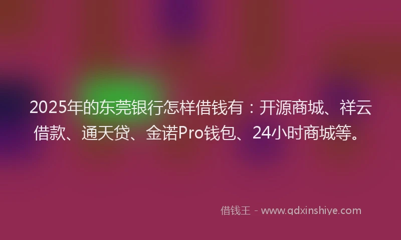 2025年的东莞银行怎样借钱有：开源商城、祥云借款、通天贷、金诺Pro钱包、24小时商城等。