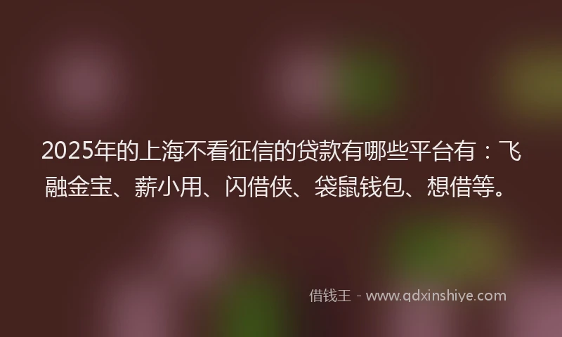 2025年的上海不看征信的贷款有哪些平台有：飞融金宝、薪小用、闪借侠、袋鼠钱包、想借等。
