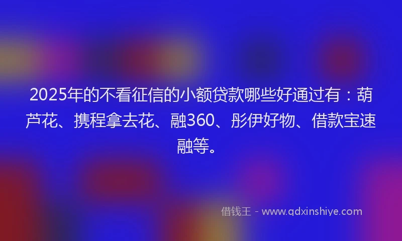 2025年的不看征信的小额贷款哪些好通过有：葫芦花、携程拿去花、融360、彤伊好物、借款宝速融等。